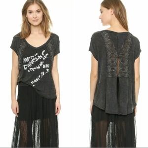 Free People Graphic Split Back Beaded Embroidered Top